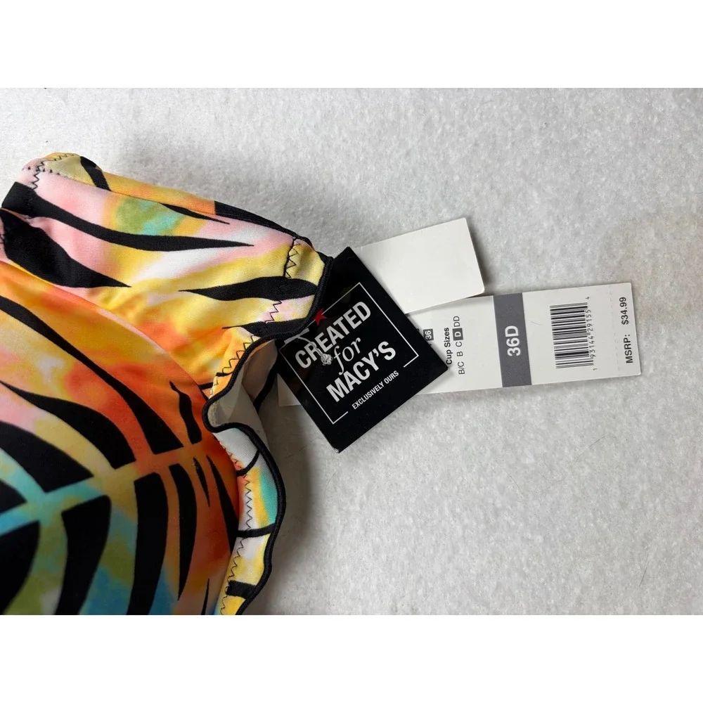 Sundazed Women Tropical Palm Tie Dye Underwire Halter Bikini Top Multi Color 36D
